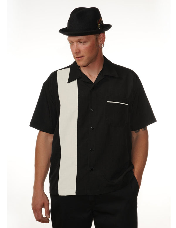steady clothing PopCheck Single Panel Bowling Shirt in Black/Cream