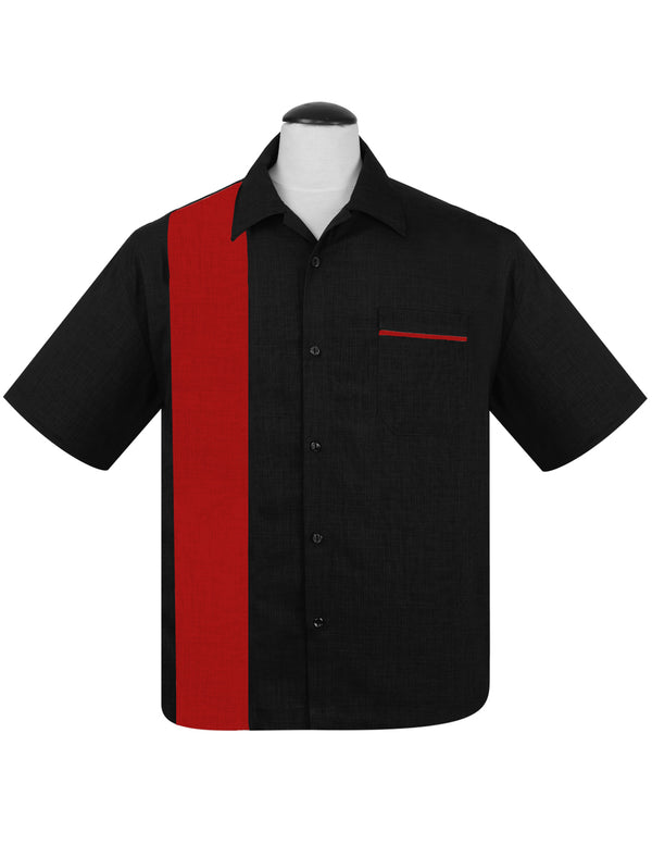 steady clothing PopCheck Single Panel Bowling Shirt in Black/Red