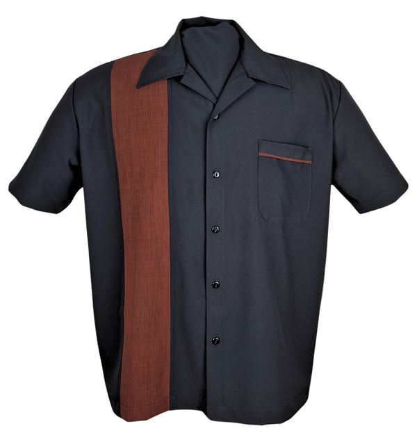 steady clothing PopCheck Single Panel Bowling Shirt in Black/Rust
