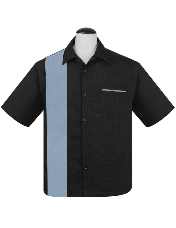 steady clothing PopCheck Single Panel Bowling Shirt in Charcoal/Light Blue