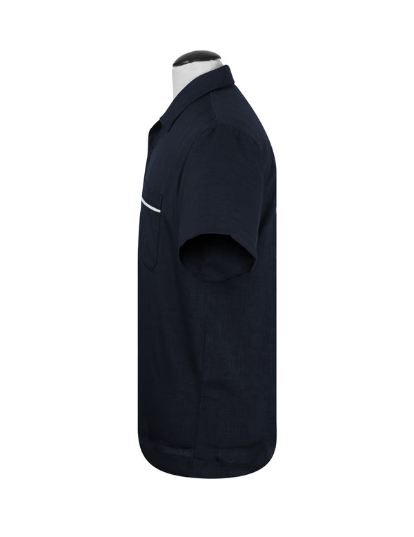 Steady Clothing PopCheck Single Panel Bowling Shirt In Navy/White