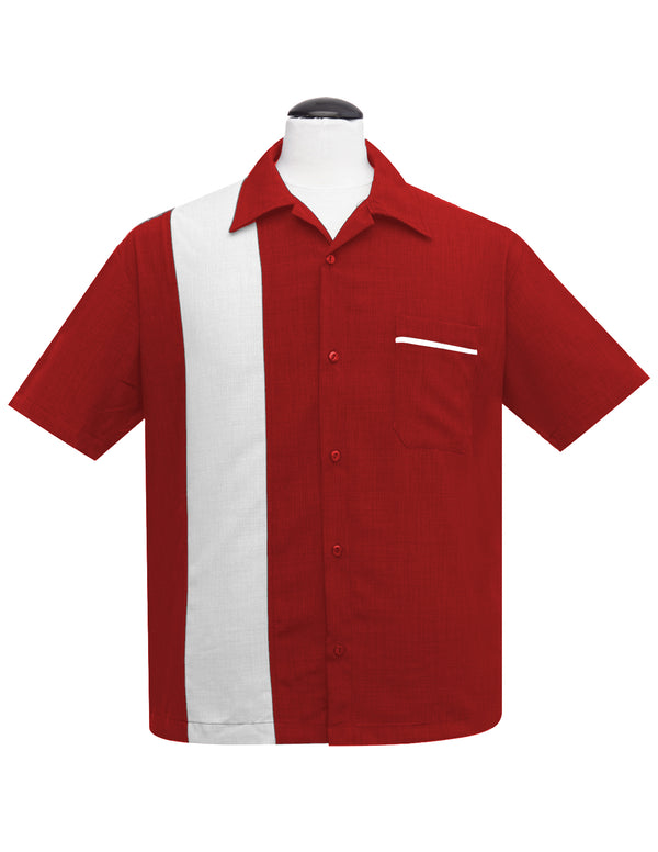 steady clothing PopCheck Single Panel Bowling Shirt in Red/White