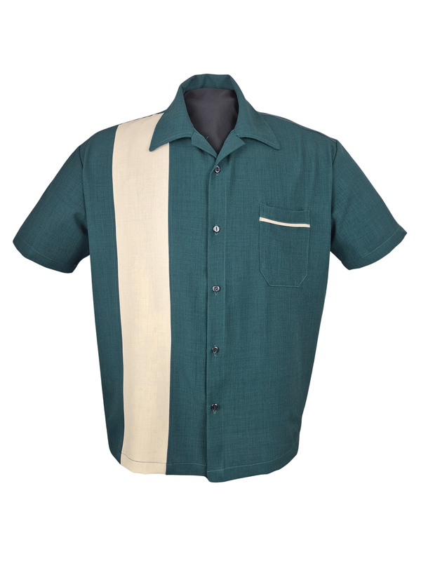 steady clothing PopCheck Single Panel Bowling Shirt in Teal/Stone