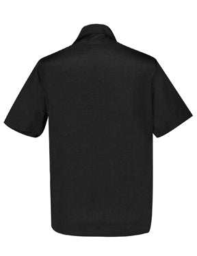 Steady Clothing PopCheck Wide Double Panel Button Up In Black/Denim Bowling Shirt