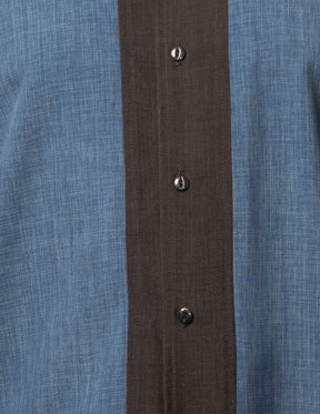 Steady Clothing PopCheck Wide Double Panel Button Up In Black/Denim Bowling Shirt