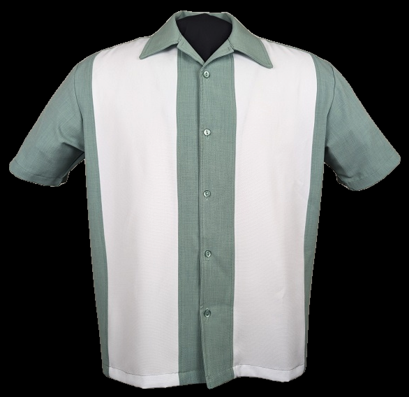 steady clothing PopCheck Wide Double Panel Button Up in Mint/White Bowling Shirt