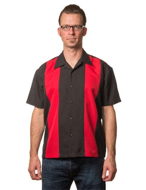 Steady Clothing Poplin Double Panel Bowling Shirt In Black/Red