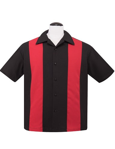 steady clothing Poplin Double Panel Bowling Shirt in Black/Red