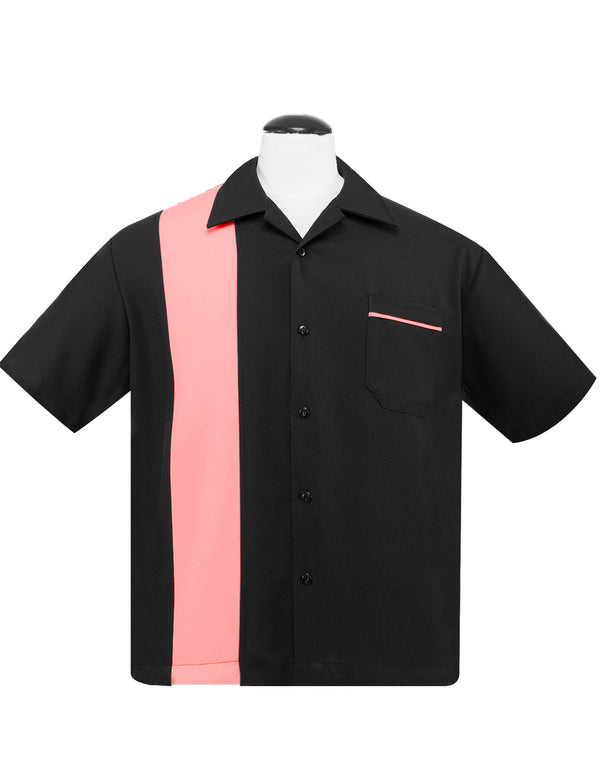 steady clothing Poplin Single Panel Bowling Shirt in Black/Pink
