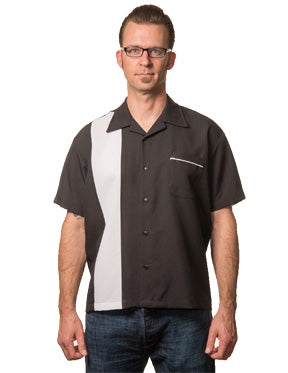 Steady Clothing Poplin Single Panel Bowling Shirt In Black/White