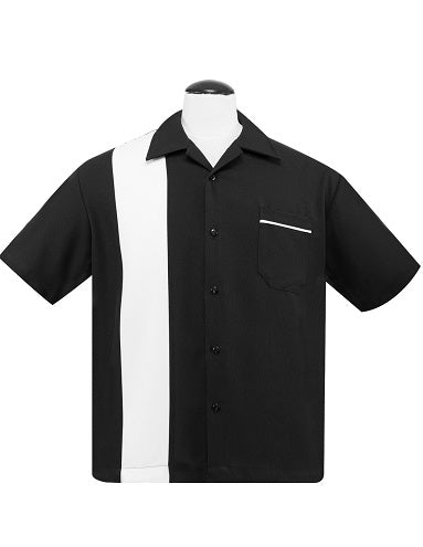steady clothing Poplin Single Panel Bowling Shirt in Black/White