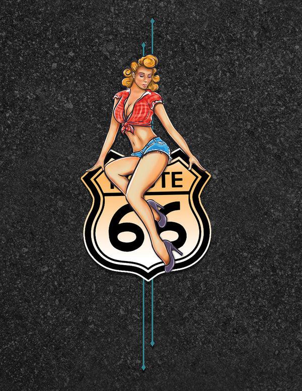 Steady Clothing Route 66 Pin-Up Panel Bowling Shirt In Charcoal