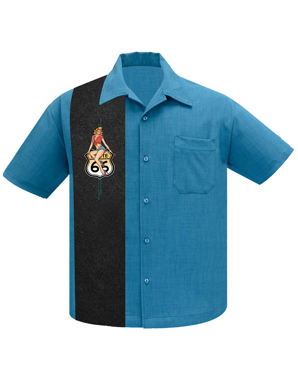steady clothing Route 66 Pin-Up Panel Bowling Shirt in Pacific