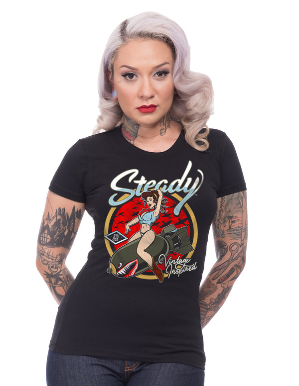 steady clothing Steady Bomber Girl Women's Tee in Black