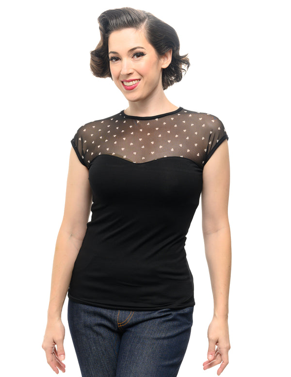 Steady Clothing Fancy Hearts Top In Black
