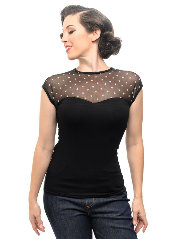 steady clothing Fancy Hearts Top in Black