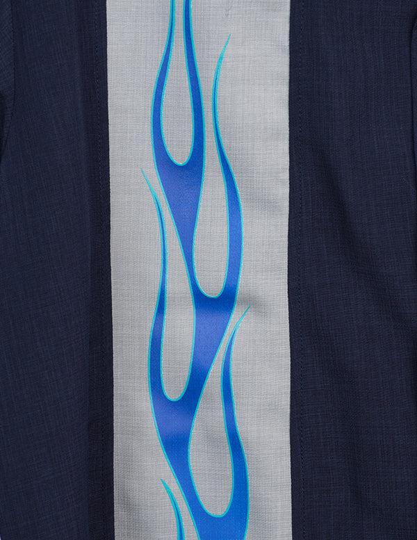 Steady Clothing Flame N Hot Bowling Shirt In Navy