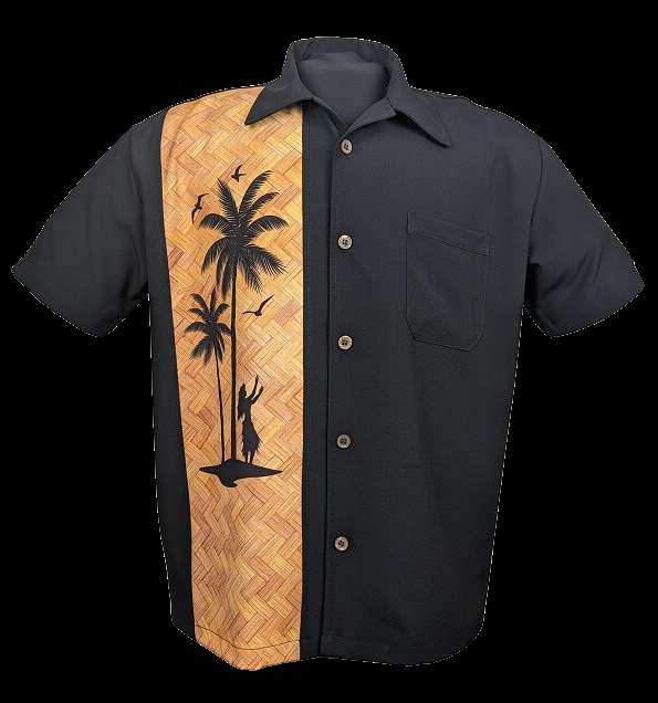 steady clothing Hula Palm Bowling Shirt in Black