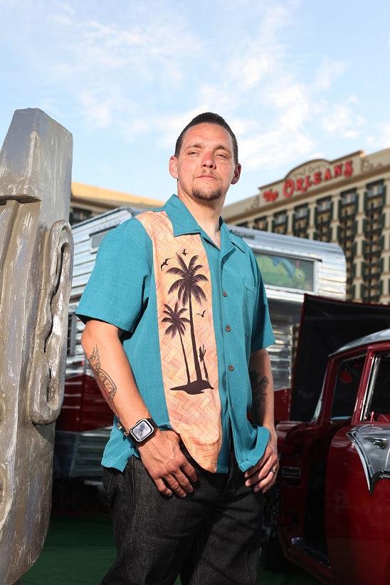 steady clothing Hula Palm Bowling Shirt in Pacific