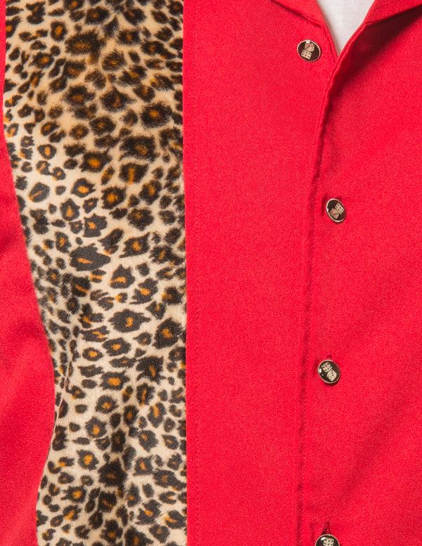 Steady Clothing Leopard Panel Bowling Shirt In Red