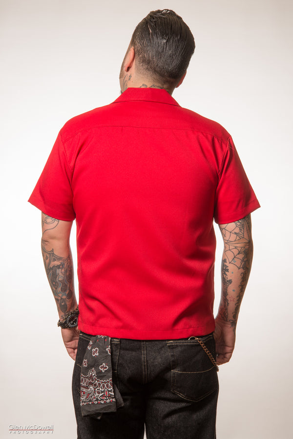 Steady Clothing Leopard Panel Bowling Shirt In Red