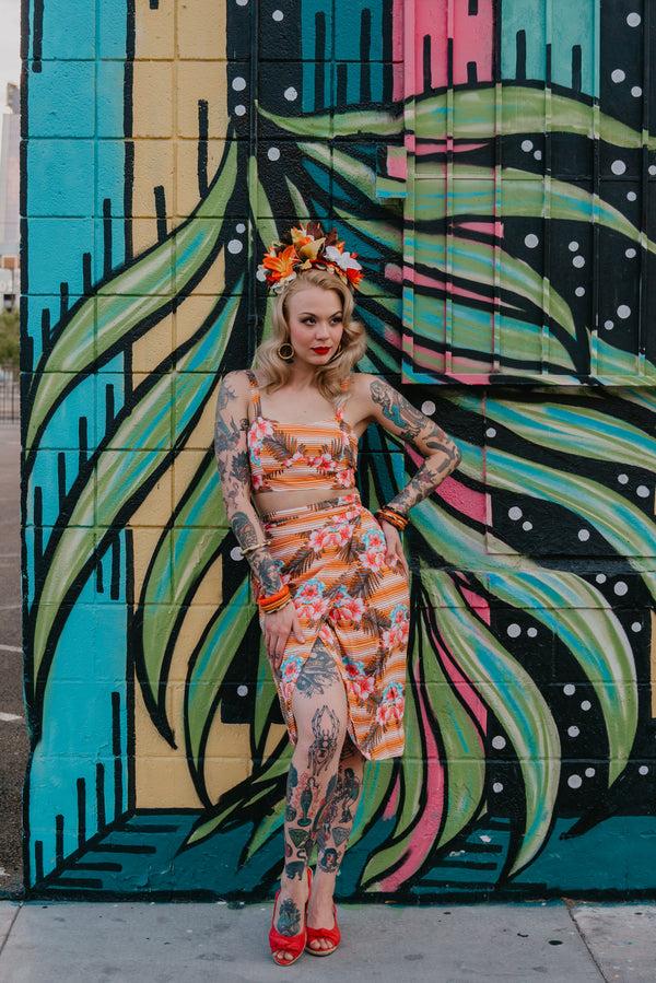 Steady Clothing Orange Tropical Wrap Skirt