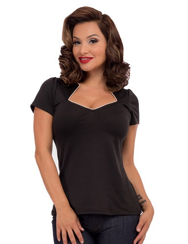 steady clothing Piped Sophia Top in Black