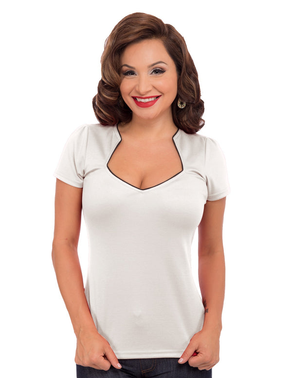 steady clothing Piped Sophia Top in Ivory