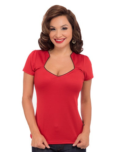 steady clothing Piped Sophia Top in Red