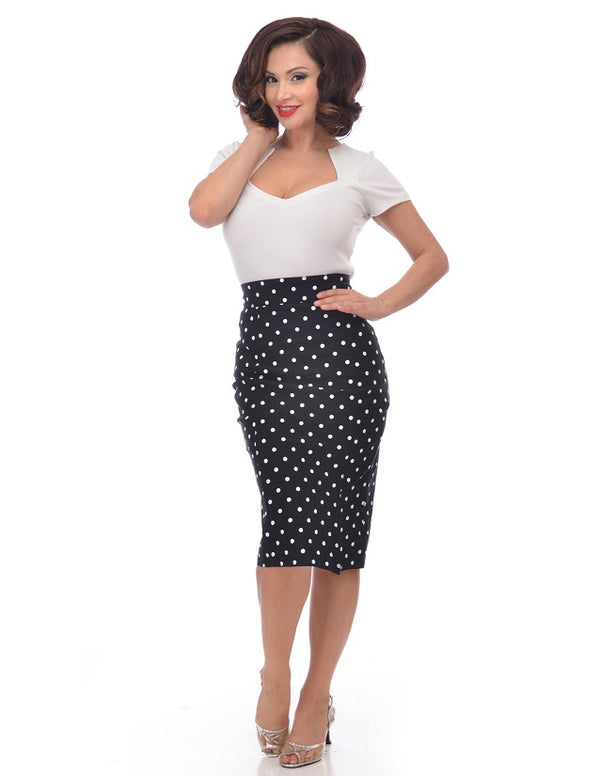 Steady Clothing Polka Dot Pencil Skirt In Black