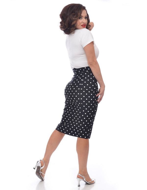 Steady Clothing Polka Dot Pencil Skirt In Black