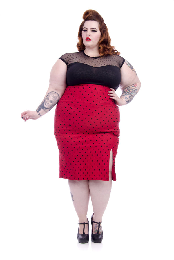Steady Clothing Polka Dot Pencil Skirt In Red