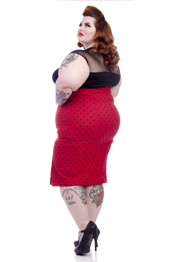 Steady Clothing Polka Dot Pencil Skirt In Red