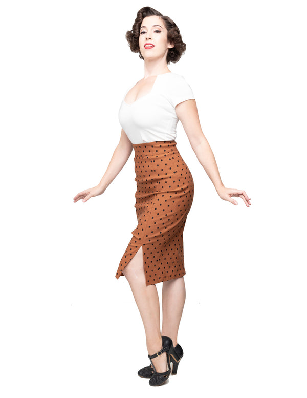 Steady Clothing Polka Dot Pencil Skirt In Rust