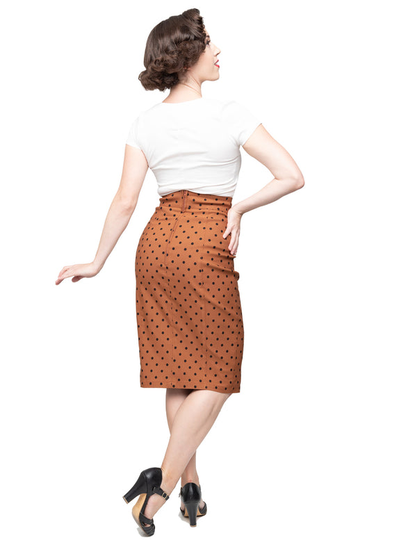 Steady Clothing Polka Dot Pencil Skirt In Rust