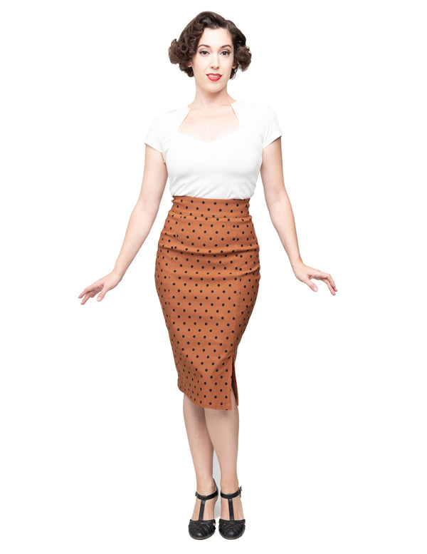 steady clothing Polka Dot Pencil Skirt in Rust