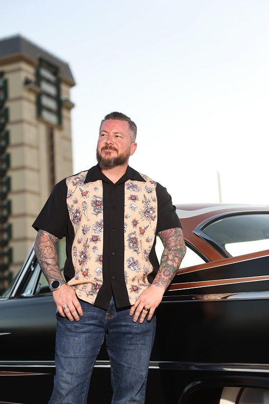 steady clothing Tattoo Print Double Panel Bowler