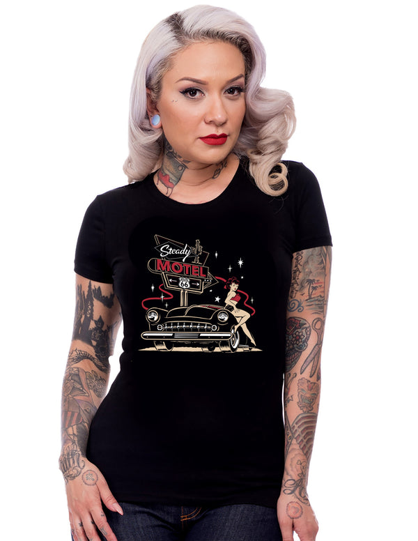 steady clothing Steady Motel 66 Women's Tee in Black