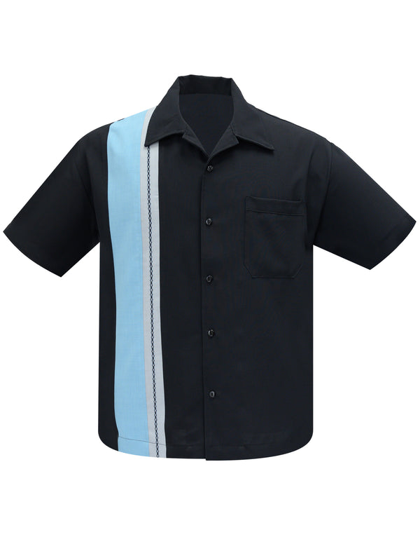 steady clothing The Charles Bowling Shirt in Black/Aqua/Silver