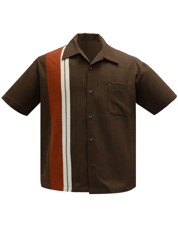 steady clothing The Charles Bowling Shirt in Brown/Rust/Stone