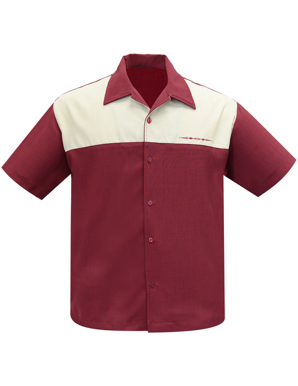 steady clothing The Earl Bowling Shirt in Burgundy/Stone