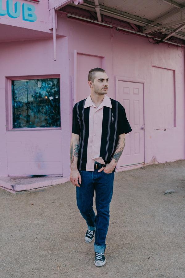 Steady Clothing The Harper Bowling Shirt In Black & Pink