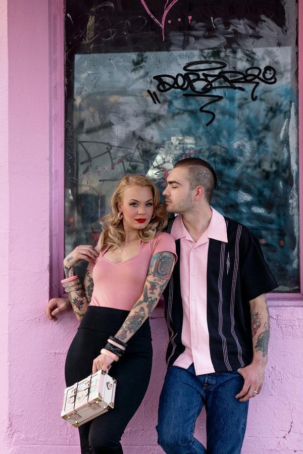 Steady Clothing The Harper Bowling Shirt In Black & Pink