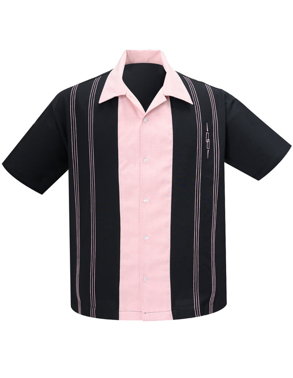 steady clothing The Harper Bowling Shirt in Black & Pink