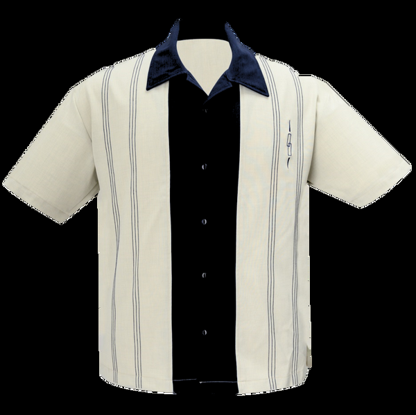 steady clothing The Harper Bowling Shirt in Stone & Black