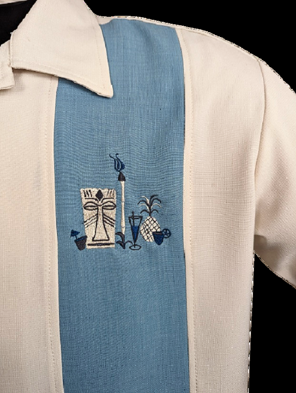 Steady Clothing The Mickey Bowling Shirt In Cream With Aqua