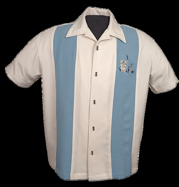 steady clothing The Mickey Bowling Shirt in Cream with Aqua