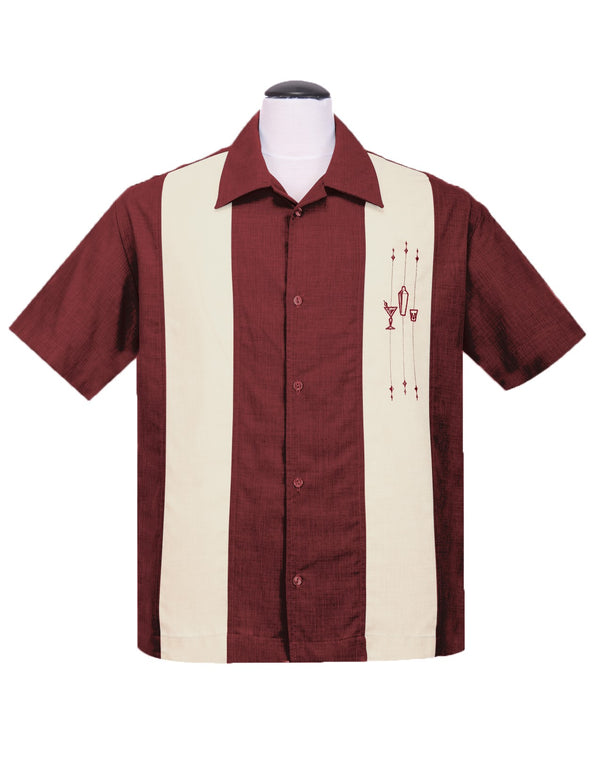 steady clothing The Shake Down Bowling Shirt in Burgundy/Cream