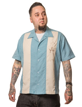 Steady Clothing The Shake Down Bowling Shirt In Sea Foam/Stone