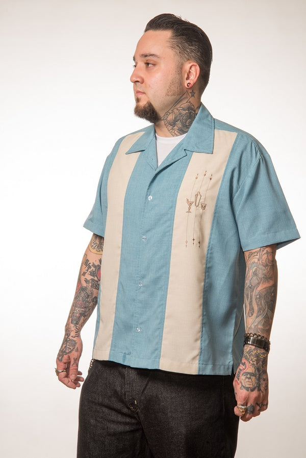 Steady Clothing The Shake Down Bowling Shirt In Sea Foam/Stone